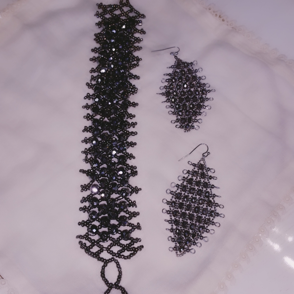 Boho bracelet and pierced earrings